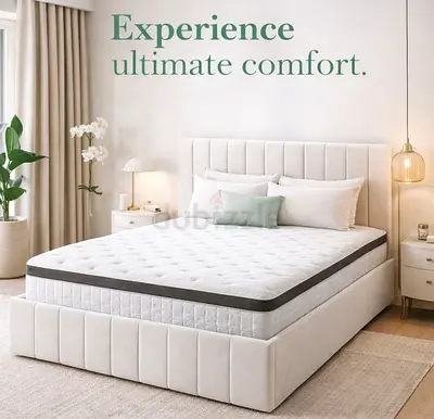 Upholstered Double Bed Frame with Mattress - Neutral Cream