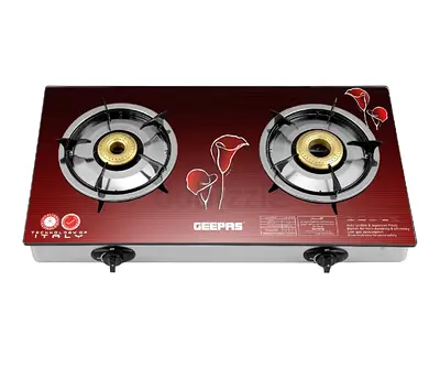 Geepas 2-Burner Glass Top Gas Stove - Portable Kitchen Hob