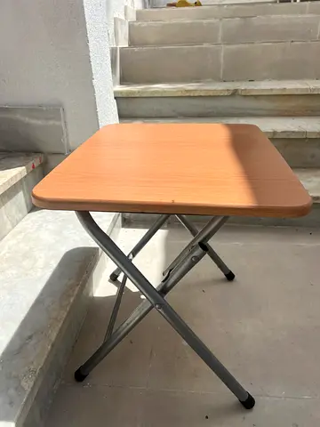 Foldable Wooden Top Table with Metal Legs - Compact and Portable