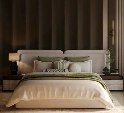 Queen/King Upholstered Bed with Integrated Headboard