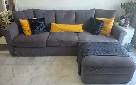 Grey 3-seater Sofa with Chaise - Comfortable  Good Condition