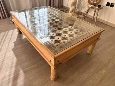 Hand-Carved Solid Wood Antique Coffee Table