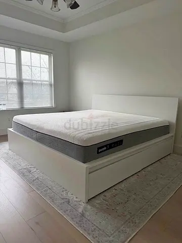 Ikea King White MALM bed frame with Ikea King mattress