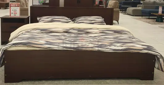 Double Bed Frame with Headboard and Side Nightstands (Dark Wood Finish)