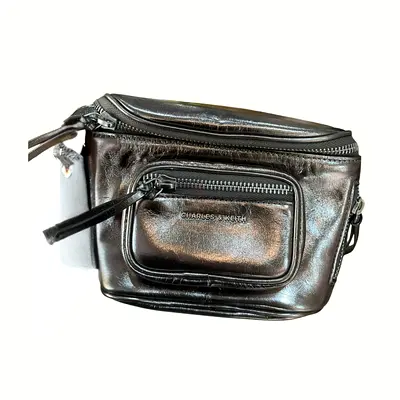 Charles  Keith Black Leather Waist Bag / Crossbody Pouch