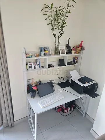Home Office Desk Setup with Shelves (White) - Ready to Use