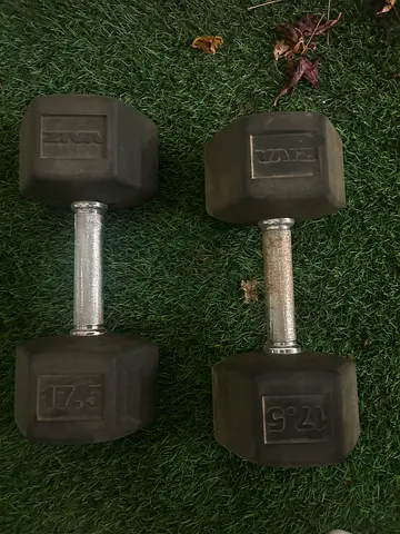Pair of 17.5 kg Rubber Hex Dumbbells (Used)