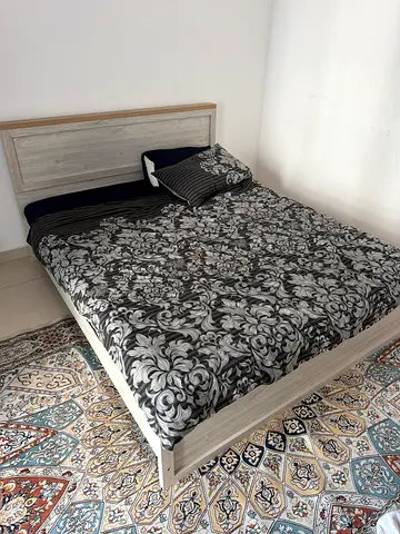 Double bed frame with mattress and bedding - lightly used