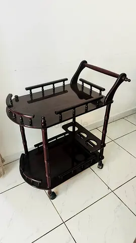 Wooden Serving Trolley / Bar Cart on Wheels - Dark Brown