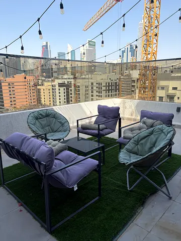 Outdoor Chair set of 4 with Cushions and Grass