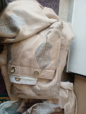 Set of Beige Leaf-Pattern Curtains with Eyelet Rings (Used)