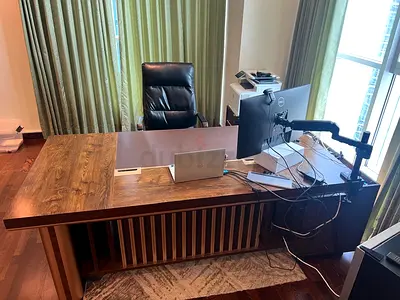 Large Wooden Executive Desk with Filing Cabinet — Solid, Used