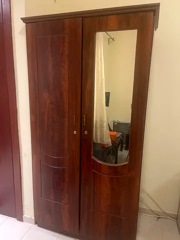 Wooden 2-Door Wardrobe with Mirror - Good Condition - Big Size