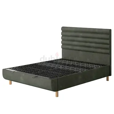 Vertical rolled lines headboard queen velvet storage bed