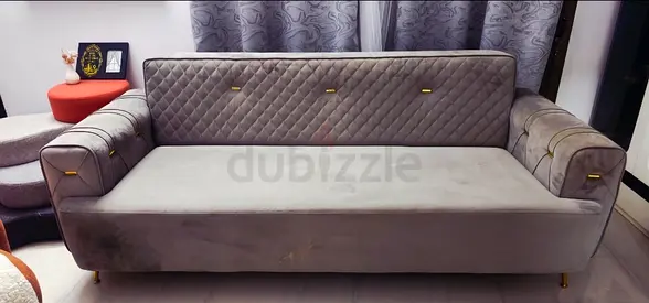 3-Seater Grey Velvet Sofa - Good Condition