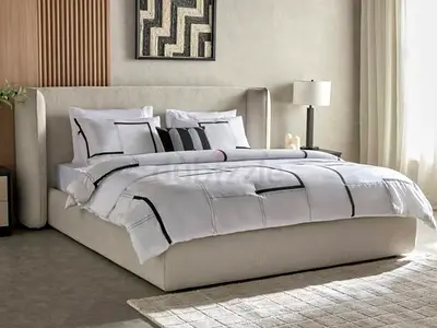 Upholstered queen Bed Frame with Headboard - Beige