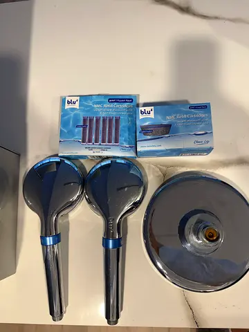 Blu Handheld Showerheads with Replacement Cartridges - Set of 2 + Mount