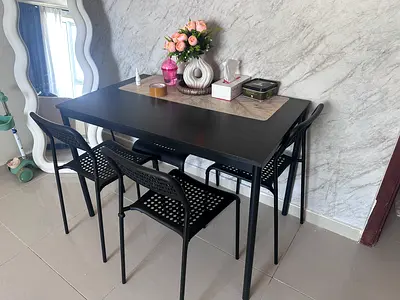 Simple Black Dining Table with 4 Matching Chairs - Compact Set
