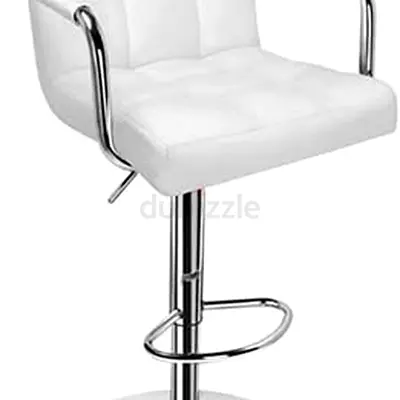 White Leather Adjustable Bar Stool with Chrome Frame