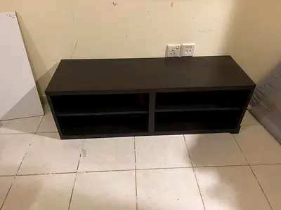 Low TV Stand / Media Console - Dark Brown, 2 Open Compartments