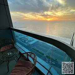 Luxurious two-bedroom apartment with a balcony and an open sea view, fully furnished with new furnit