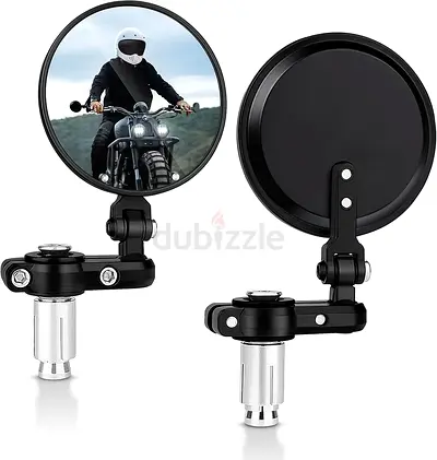 Pair of Black Bar-End Motorcycle Mirrors (Universal Fit)