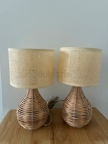 Pair of rattan table lamps with woven shades — set of 2 fromhome center