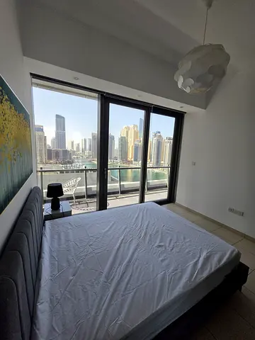 Modern Grey Upholstered Queen Bed with Mattress - Good Condition