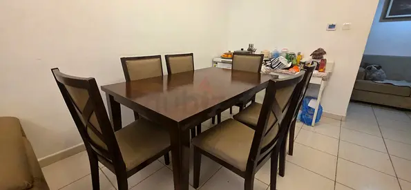 Solid Wood 6-Seater Dining Table with Chairs - Dark Finish