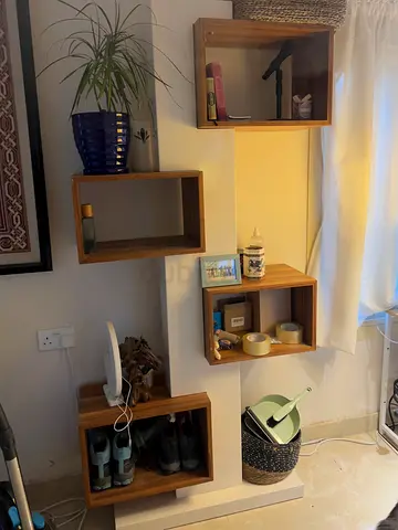 Set of 4 Wall-Mounted Wooden Display Cubes - Oak Finish