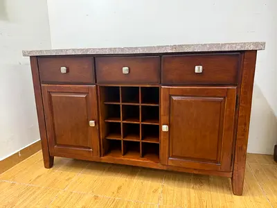 Marble Top Solid Wood Sideboard With Wine Rack