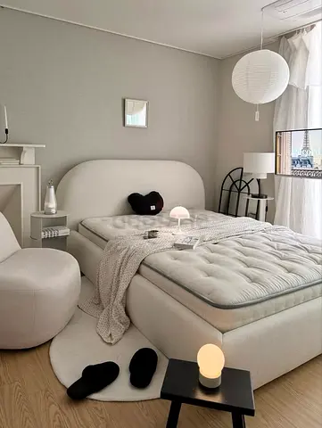 Minimalist White Upholstered Bed Frame with Headboard (Double/Queen) - Excellent Condition