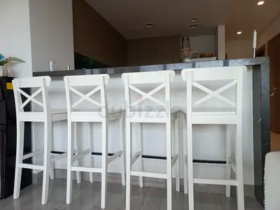 Set of 4 White Wooden Kitchen Bar Stools with Cross-Back