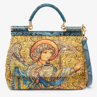Authentic Dolce  Gabbana Multicolor Fabric and Snakeskin Ancient Opulence Printed Medium Miss Sicil