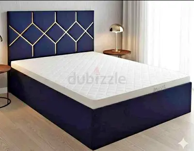 Queen Size Bed Frame with Upholstered Headboard and Storage Base - Dark Blue
