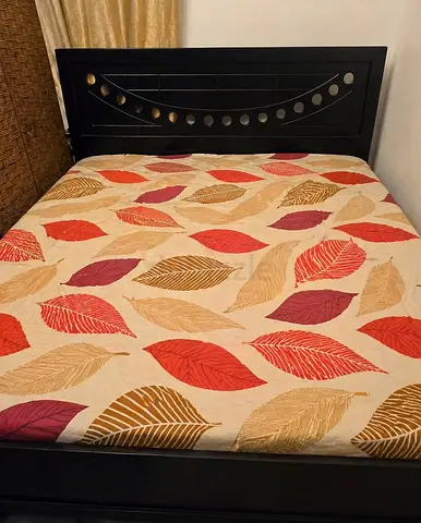 Black Wooden Double Bed with Headboard - Good Condition