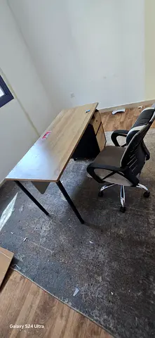 Used Office Desk with Ergonomic Chair - Light Wood Finish