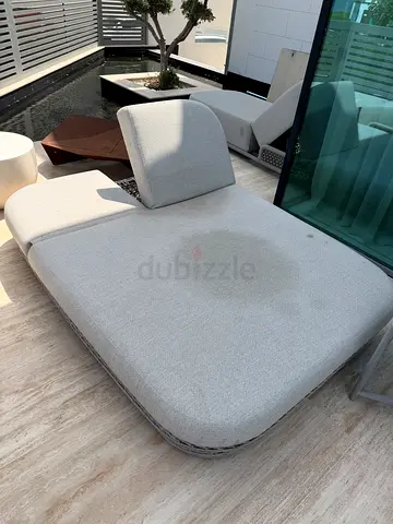 Outdoor lounge daybed  sun lounger - single seat (light grey) and small table. Pick up only