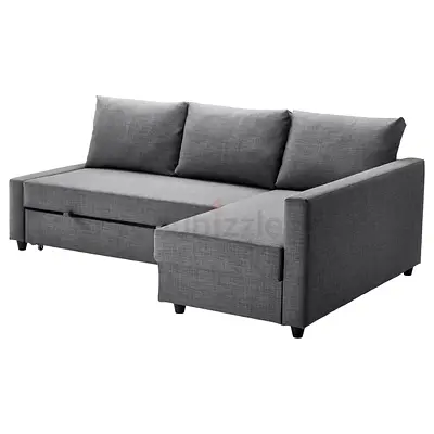 L-shaped grey fabric sectional sofa with storage, good condition