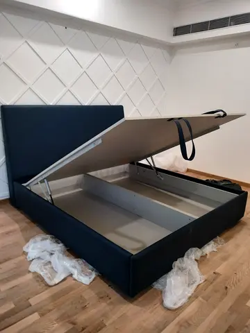 King Size Storage Bed Frame with Headboard - Dark Blue