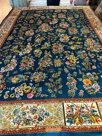 Large Floral Persian-style Area Rug — Deep Teal Background, Excellent Condition 2x3meter,