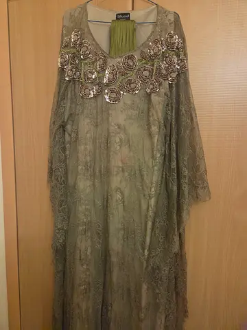 Olive green embroidered evening gown (one-piece kaftan style) xl