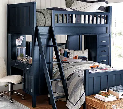 Pottery Barn Navy Bunk Bed with Built-in Desk and Storage