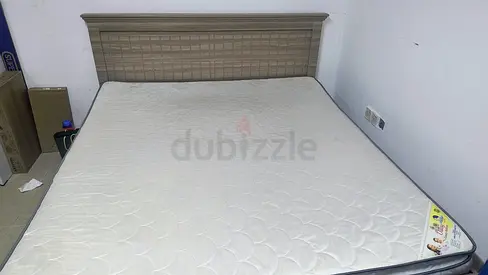 King Size Bed Frame with Mattress - Wooden Headboard, Light Grey