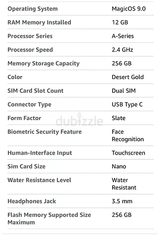 Huawei Phone - MagicOS 9.0, 12GB RAM, 256GB, Desert Gold (Dual SIM)