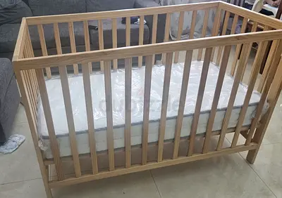 Solid Wood Baby Crib with Mattress - Light Natural Finish