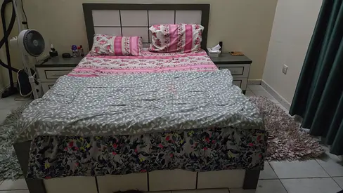 Queen Box Bed Frame with Mattress and Side Tables - Excellent Condition