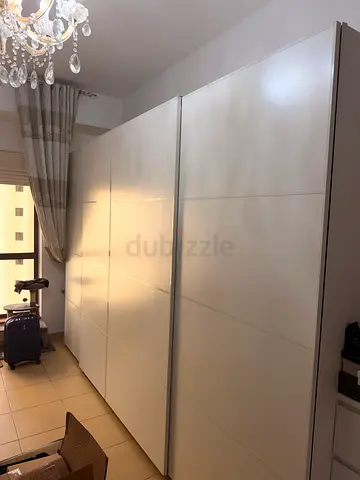 Large White Sliding Wardrobe - 4 Doors, Good Condition