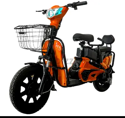 Orange Electric City Scooter with Front Basket — Compact Commuter Bike
