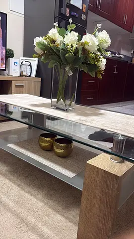 Modern Oak and Glass Coffee Table with Lower Shelf